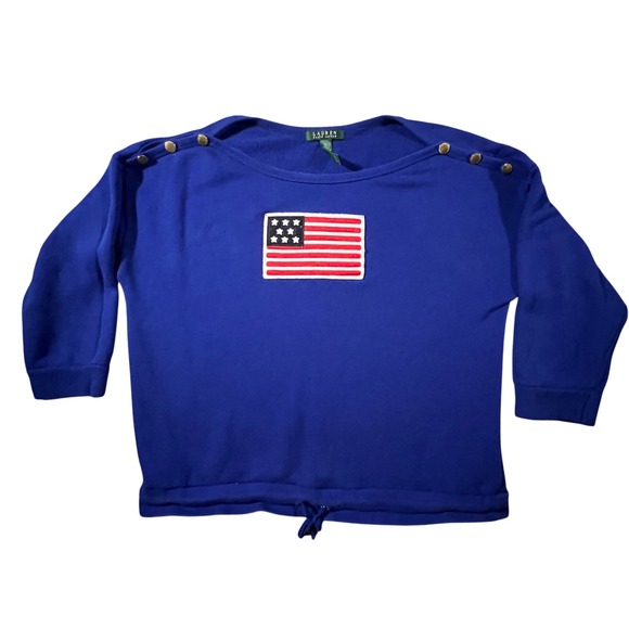 Lauren Ralph Lauren Tops - Lauren Ralph Lauren Sweatshirt Women XL Blue American Flag Button Shoulder Top